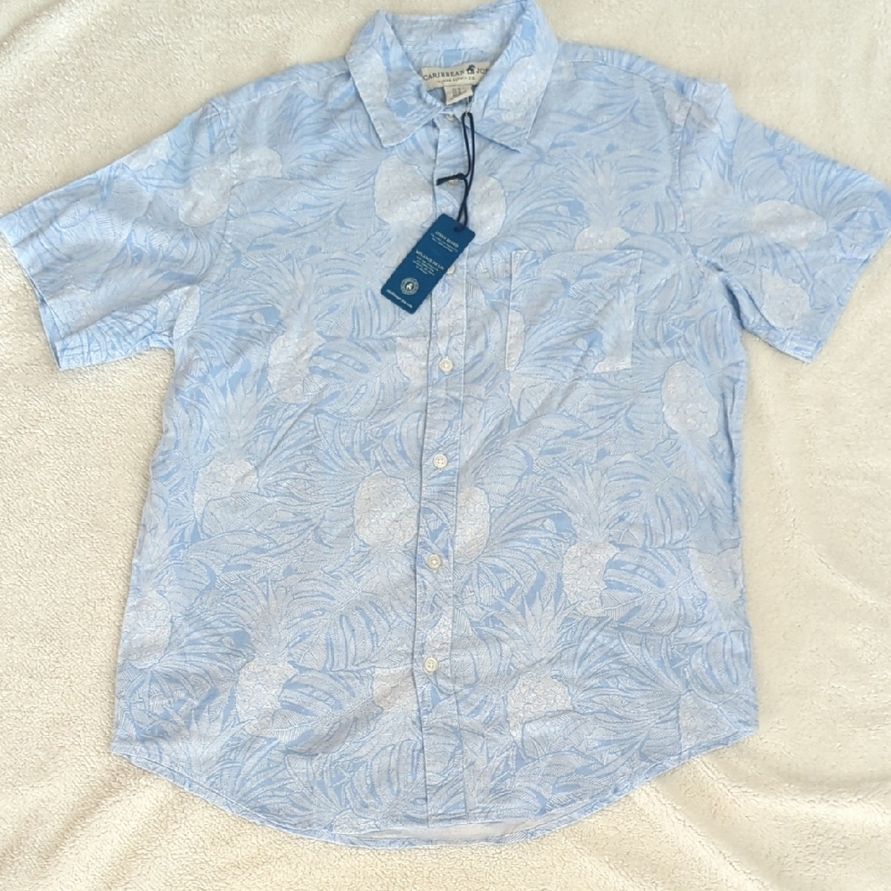Caribbean Joe Light Blue Tropical Print Shirt